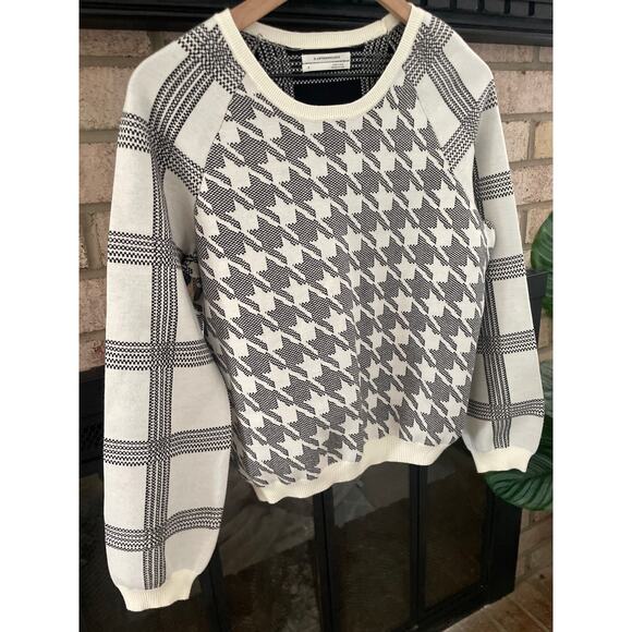 Anthropologie Bailey Houndstooth Crewneck Sweater Womens Small White Windowpane - Picture 7 of 10